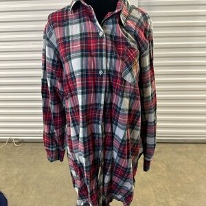 Lauren Ralph Lauren Red and Green Plaid‎ Button-Down Sleep Shirt large